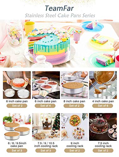 TeamFar Cake Pan, 4’’ - 6’’ - 8’’ - 9½’’ - 11’’, Stainless Steel Round Baking Tier Smash Cake Pans Set, Healthy & Heavy Duty, Mirror Finish & Dishwasher Safe - Set of 5