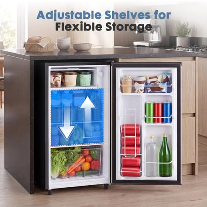 DUMOS 3.2 Cu.Ft Mini Fridge with Freezer, Single Door Refrigerator with Adjustable Thermostat, Compact Small Fridge for Bedroom, Office, Dorm,Single Door Silver