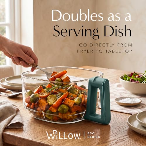 WILLOW Eco Series 6 in 1 Air Fryer with Glass Basket, 5 Quart Non Toxic Air Fryer w Digital Display, 430°F Max Temp, Preheat & Keep Warm Function, Compact + Dishwasher Safe Glass Airfryer - Green