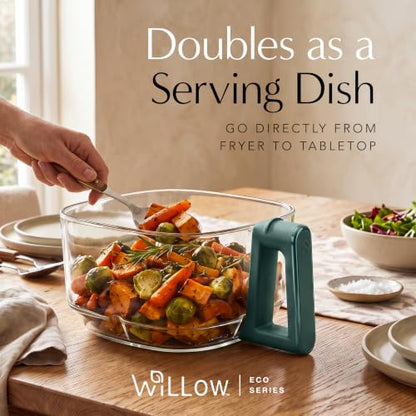WILLOW Eco Series 6 in 1 Air Fryer with Glass Basket, 5 Quart Non Toxic Air Fryer w Digital Display, 430°F Max Temp, Preheat & Keep Warm Function, Compact + Dishwasher Safe Glass Airfryer - Green
