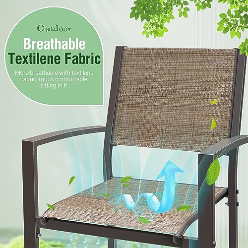 Greesum 7 Piece Outdoor Dining Set Patio Furniture with Rectangular Table & 6 Stackable Chairs Family Conversation for Garden Backyard Deck, Brown