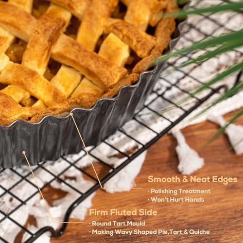 Vnray 2 Pack 9.5 inches Pie Pan with Removable Bottom for Baking, Deep Quiche Tart Pan Non Stick for Oven, Fluted Pie Dish Plate Tin for Apple, Pot Pies, Cheesecakes and Desserts