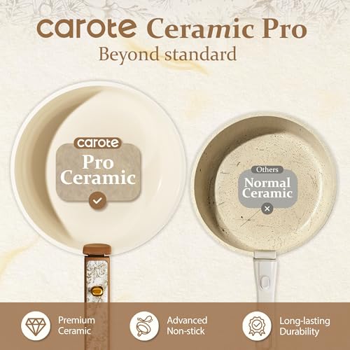 CAROTE 25-Piece Ceramic Cookware Set, Nonstick Pots and Pans Set with Detachable Handle, Non-Toxic Kitchen Cooking Set, Dishwasher & Oven Safe, Induction Compatible, PFAS Free, Chocolate