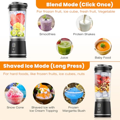 Personal Size Portable Blender for Shakes & Smoothies, 17oz Mini Small Smoothie Blender with On Go Lid & Sip Lid, 26000RPM Rechargeable Cordless Electric Blender for Travel Gym Office (Black)