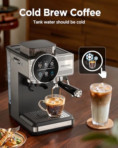 Espresso Machine with Grinder and Frother, 30 Grind Settings, 20 Bar