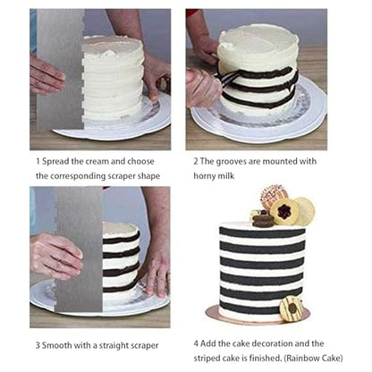 2 Pieces 8.7 Inche Stainless Steel Cake Scraper Double Sided Patterned Edge Stripe Edge Smoother Frosting Scraper Cake Decorating Cake Decorating Comb Cake Scraper For Butter Cream Mousse(2, 2)