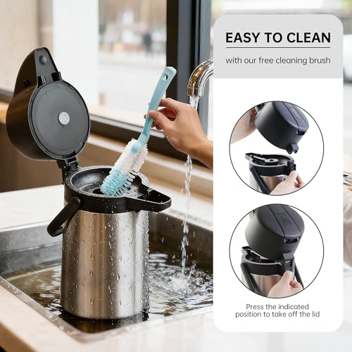 TOMAKEIT Airpot Coffee Dispenser Thermal with Pump,3L/102 Oz Insulated Stainless Steel Large Airpot Coffee Carafe Lever Action for Hot/Cold Water,Thermal Carafe for Hot Cocoa for Parties