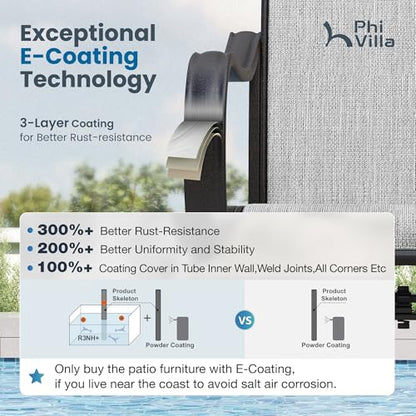 PHI VILLA 9 Piece Outdoor Patio Dining Set, Large Square Metal Dining Table and 8 Outdoor Swivel Dining Chairs, Patio Table and Gray Chair Furniture Dining Set for 8 Person