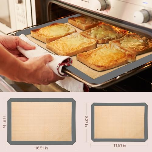 XSSDPDC Silicone Baking Mat 3 Pack, Non-Stick Food Safe Reusable Baking Sheets, 2 Medium & 1 Small Sizes for Cookies Macarons Bread, (Gray)