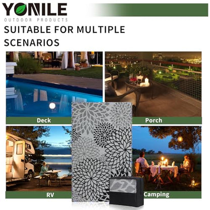 YONILE Outdoor Rug 8x10 ft with LED Light, Waterproof Reversible Outdoor Plastic Straw Rug for Patios Clearance, Large Outdoor Area Rug Carpet RV Mat for Camping Backyard Deck Porch Beach