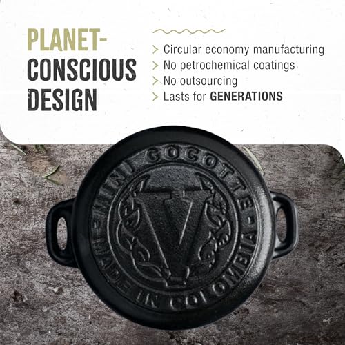 Victoria Pack of 2 Cast Iron Mini Cocottes, Preseasoned Mini Dutch Oven Set for Baking, Serving, and Individual Portions, Made in Colombia