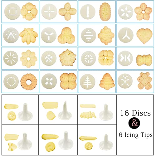 Cookie Press, Spritz Cookie Press for Baking, Thicken Cookies Press Gun Kit with 16 Discs and 6 Icing Tips, Suitable for DIY Cookies Maker and Cake Icing(Yellow)