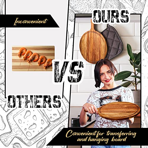 Nuenen 10 Pcs Round Wood Cutting Board with Handle Acacia Wooden Serving Kitchen Chopping Boards for Pizza, Bread, Cheese, Charcuterie, Fruit, Vegetables(Acacia)