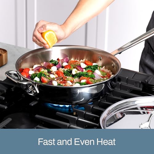 All-Clad D3® Stainless Steel 4 Quart Saute Pan With Lid- Made in the USA- The Original Bonded Professional Cookware- Oven Safe & Induction Compatible