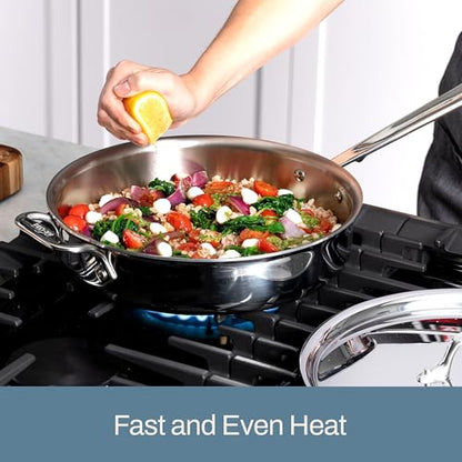 All-Clad D3® Stainless Steel 4 Quart Saute Pan With Lid- Made in the USA- The Original Bonded Professional Cookware- Oven Safe & Induction Compatible