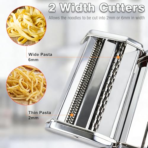 AIMEIKI Manual Pasta Maker Machine, Stainless Steel Pasta Maker with 9 Adjustable Thickness Settings 2 in 1 Noodle Maker with Rollers and Cutter, Perfect for Spaghetti, Fettuccini, Lasagna & More