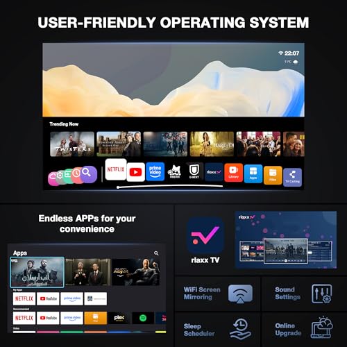 【Officially-Licensed APP & Native 1080P】 Thinnest 1.81" Smart Mini Projector with WiFi and Bluetooth, Auto Focus & Keystone Portable Outdoor Projector, VOPLLS 4K Support Home Movie Projector