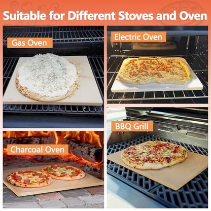 MAXTBEE 15x12 Inch Rectangle Pizza Stone for Oven and Grill, 0.6" Thick Heavy Duty Cordierite Bread Baking Stone for Crisp Pizza Cookies (With Scraper and Parchment Papers)