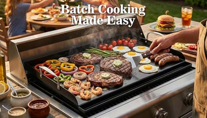 Updated 25" x 16" Cast Iron Griddle for Gas Grill, Nonstick Nanoceramic Stove Top Griddle for Gas Stove, Pre-Seasoned Flat Top Plate Insert for Outdoor Gas Grill, Camping, Tailgating, Parties