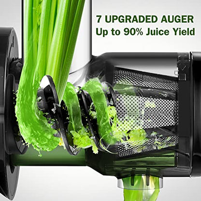 AMZCHEF Cold Press Masticating Juicer Machine - 90% Yield Reverse System, Quiet Motor for Home & Breakfast, 3-Step Clean with Brush, Includes 50+ Juice Recipes, Silver Grey