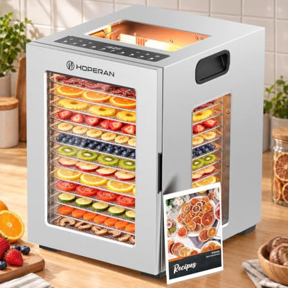 HOPERAN 14-Tray Food Dehydrator with 10 Presets, Stainless Steel, 840W