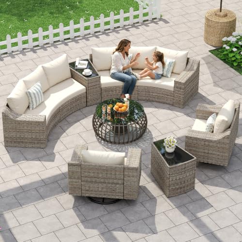 LUXOAK 10-Piece Patio Furniture Set with Storage Tables & Rocking Chairs