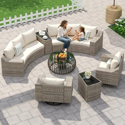 LUXOAK 10-Piece Patio Furniture Set with Storage Tables & Rocking Chairs