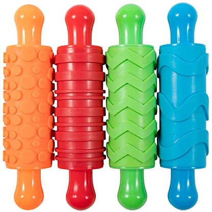 READY 2 LEARN Paint and Dough Texture Rollers | Set of 4 | Patterned Rolling Pins for Kids | Play Dough Accessories and Art Tools