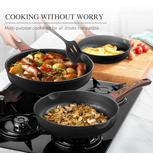 Vinchef 8" Non Stick Frying Pans, Skillet with Lid Used for All Stoves, Induction Non Toxic Cookware, Cooking Pans Nonstick Capable of Kitchen