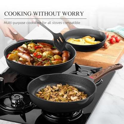 Vinchef 8" Non Stick Frying Pans, Skillet with Lid Used for All Stoves, Induction Non Toxic Cookware, Cooking Pans Nonstick Capable of Kitchen