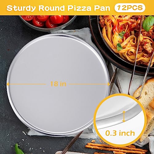 Rtteri 12 Pcs Pizza Pan Bulk Restaurant Aluminum Pizza Pan Set Round Pie Cake Plate Rust Free Cake Tray for Oven Baking Home Kitchen Restaurant Easy Clean (18 Inch)