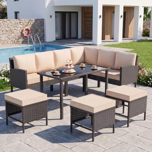 Otair 7-Piece Outdoor Dining Set, Wicker Patio Table and Chairs Set,Sand