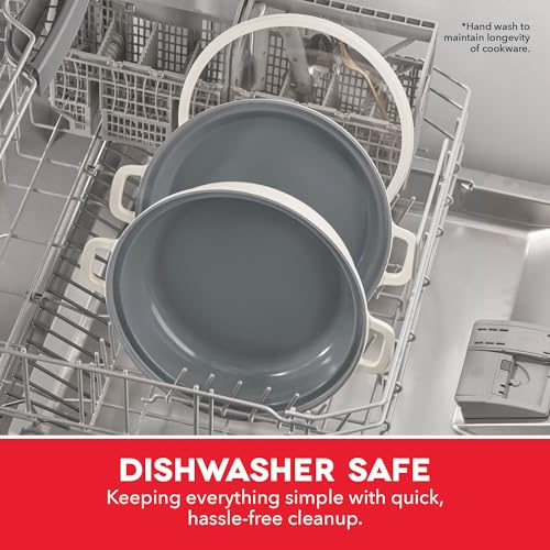 Dash Stacks Stacking Cookware Set with Electric Burner - Features CleanCoating™ Ceramic Nonstick Coating - Versatile, Nestable Pieces - Convenient Storage - Cream, 16-Piece