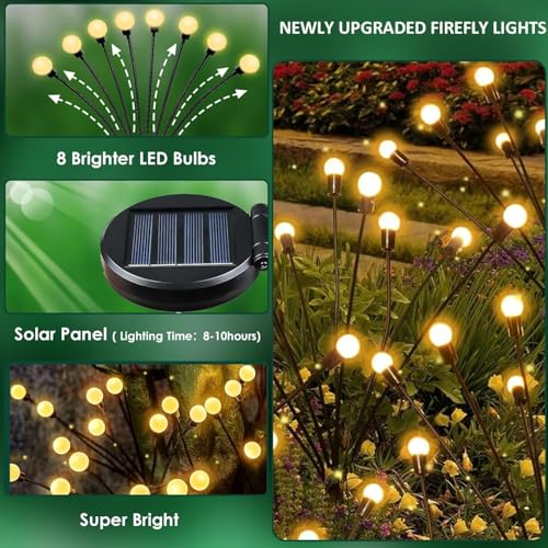 10-Pack Solar Garden Lights, 80 LED Solar Lights Outdoor for Garden Decor, Waterproof Firefly Light Outdoor (Sway by Wind), Swaying Light for Outside Yard Pathway Landscape Decorations (Warm White)