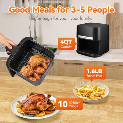 DOMEM Air Fryer 4.2 Qt Oven, 8-in-1 Multicooker with Non-Stick Basket, Air Fryer with Preset Function, Cooker for Healthy and Low-Oil Meals, Convenient Operation