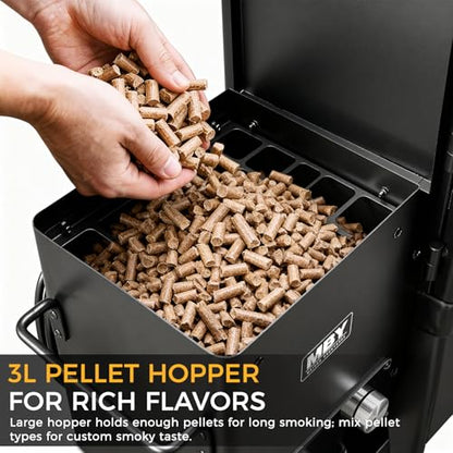 Pellet Smoker with Cover, Electric Wood Pellet Smoker Grill With Meat Probe and Hook, 616 Sq in Cooking Area LED Display Temperature Control, Outdoor Cooking, Patio, Garden Barbecue