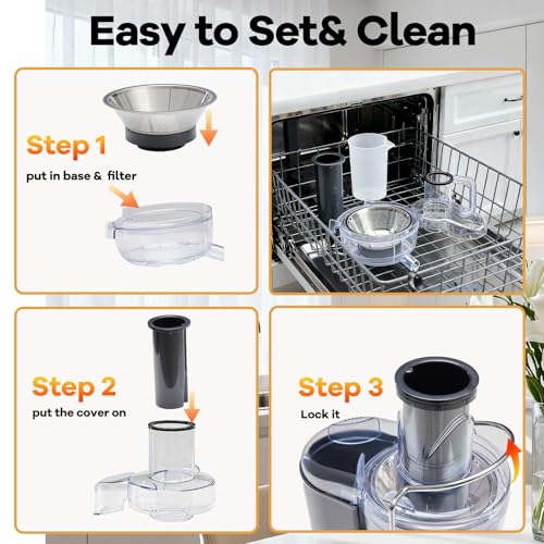 OLIXIS Centrifugal Juicer Machines, 480W Juice Extractor with 2.6" Feed Chute for Vegetable and Fruit, Electric Juicer with Dual-Speed Quick Juicing, Easy to Clean, BPA-Free, Black