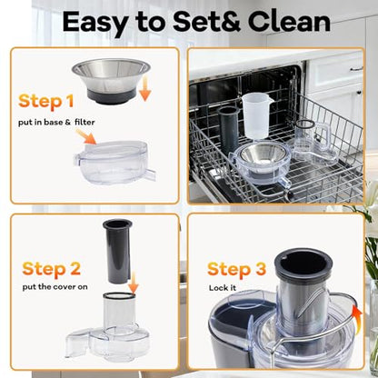 OLIXIS Centrifugal Juicer Machines, 480W Juice Extractor with 2.6" Feed Chute for Vegetable and Fruit, Electric Juicer with Dual-Speed Quick Juicing, Easy to Clean, BPA-Free, Black