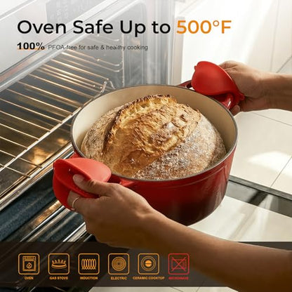 Parmedu 5.5QT Enameled Cast Iron Dutch Oven for Sourdough Bread Baking, Easy Cleaning, Versatile for Stewing, Roasting, Braised Chicken, Soup & More