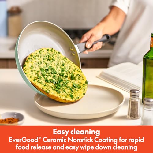 bella 21 Piece Kitchen Set with EverGood™ Ceramic Nonstick Coating, Dishwasher & Oven Safe, All Stovetops Compatible, Tempered Glass Lids & Cool Touch Handles, Seaglass