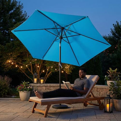 Wisteria Lane Outdoor Patio Umbrella, Market Umbrella, Large Outdoor Umbrella, Metal Pole Umbrella with Push Button Tilt and Crank, Polyester Canopy, Light Blue