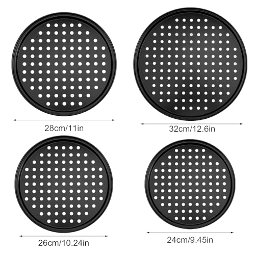 Kegeeei 4 Pcs Pizza Pan Set With Holes, Carbon Steel Perforated Non-Stick Pizza Tray For Oven Baking, 9 Inch, 10 Inch, 11 Inch, 12 Inch For Home Kitchen Restaurant, Black