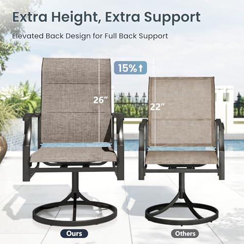 PHI VILLA 7 PCS Patio Dining Set, Outdoor Table & Chairs Set with Large Metal Table & 6 High Back Padded Outdoor Swivel Armerest Chairs, Patio Dining Furniture Set for Patio, Lawn, Garden, Porch