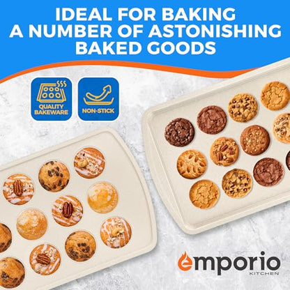 Stackable Baking Pan Set - Deluxe Nonstick White Marble Coating, Carbon Steel Bakeware Sets, PFOA, PFOS, PTFE Free, Recipe Booklet Included, Oven Safe (Up to 450°F), Set of 7 - White