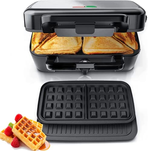 FOHERE Waffle Maker 3 in 1 with Removable Non-Stick Plates, 1200W