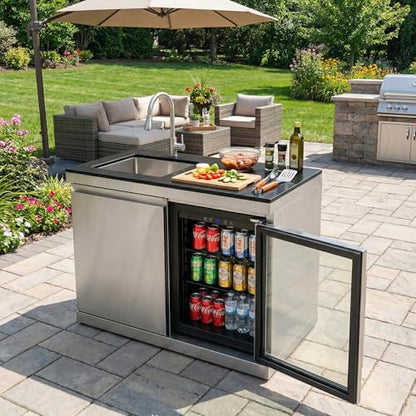 84" Deluxe Outdoor Kitchen Bar and BBQ Island Grill with 6 Burner, 75300 BTU Stainless Steel Grill, Integrated Sink, Wine Cooler, Refrigerator, Granite Countertops, and Rotisserie Kit