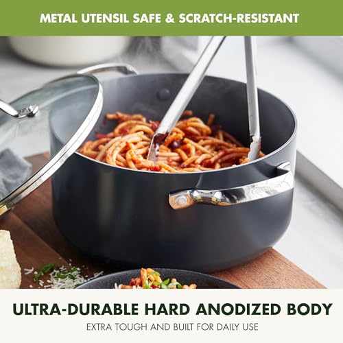 GreenPan Valencia Pro Hard Anodized Healthy Ceramic Nonstick 5QT Stock Pot with Lid, PFAS-Free, Induction, Dishwasher Safe, Oven Safe, Gray