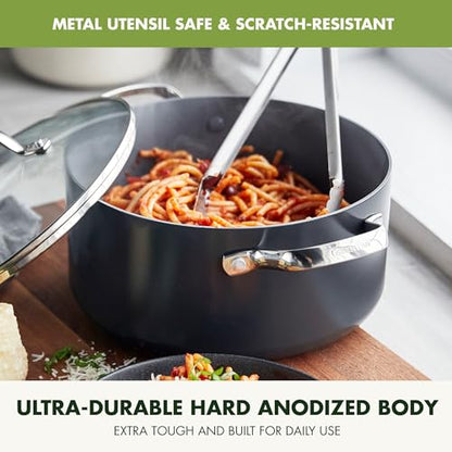 GreenPan Valencia Pro Hard Anodized Healthy Ceramic Nonstick 5QT Stock Pot with Lid, PFAS-Free, Induction, Dishwasher Safe, Oven Safe, Gray