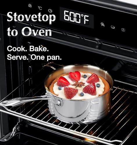 KOCH SYSTEME CS Triply Stainless Steel Saucepan, 3 Quart Stainless Steel Pot with lid, Large Cooking Pot, 3QT Sauce Pan with Stay Cool Handle, Induction Compatible Pot, Oven Safe 600°F