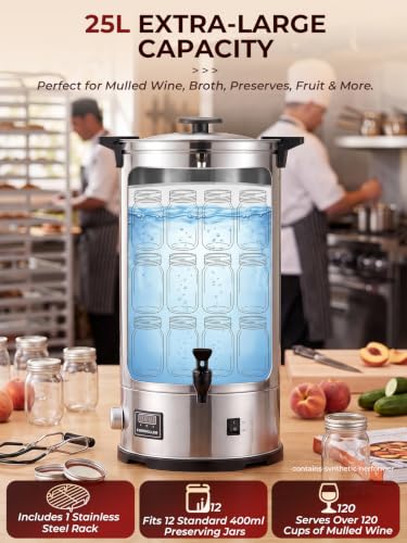 FOHERE 26.4QT Hot Water Dispenser，Canning Boiler With Rack